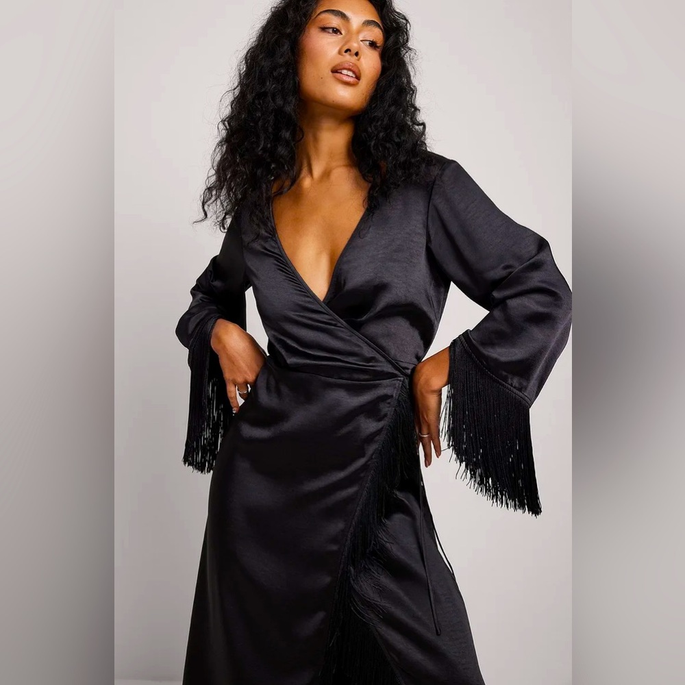 Fringes Detail Satin Midi Dress